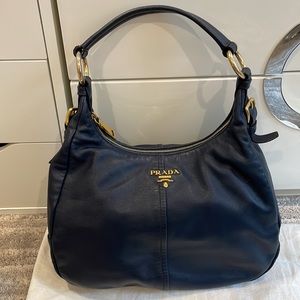 Prada leather Shoulder Bag Tote navy vintage